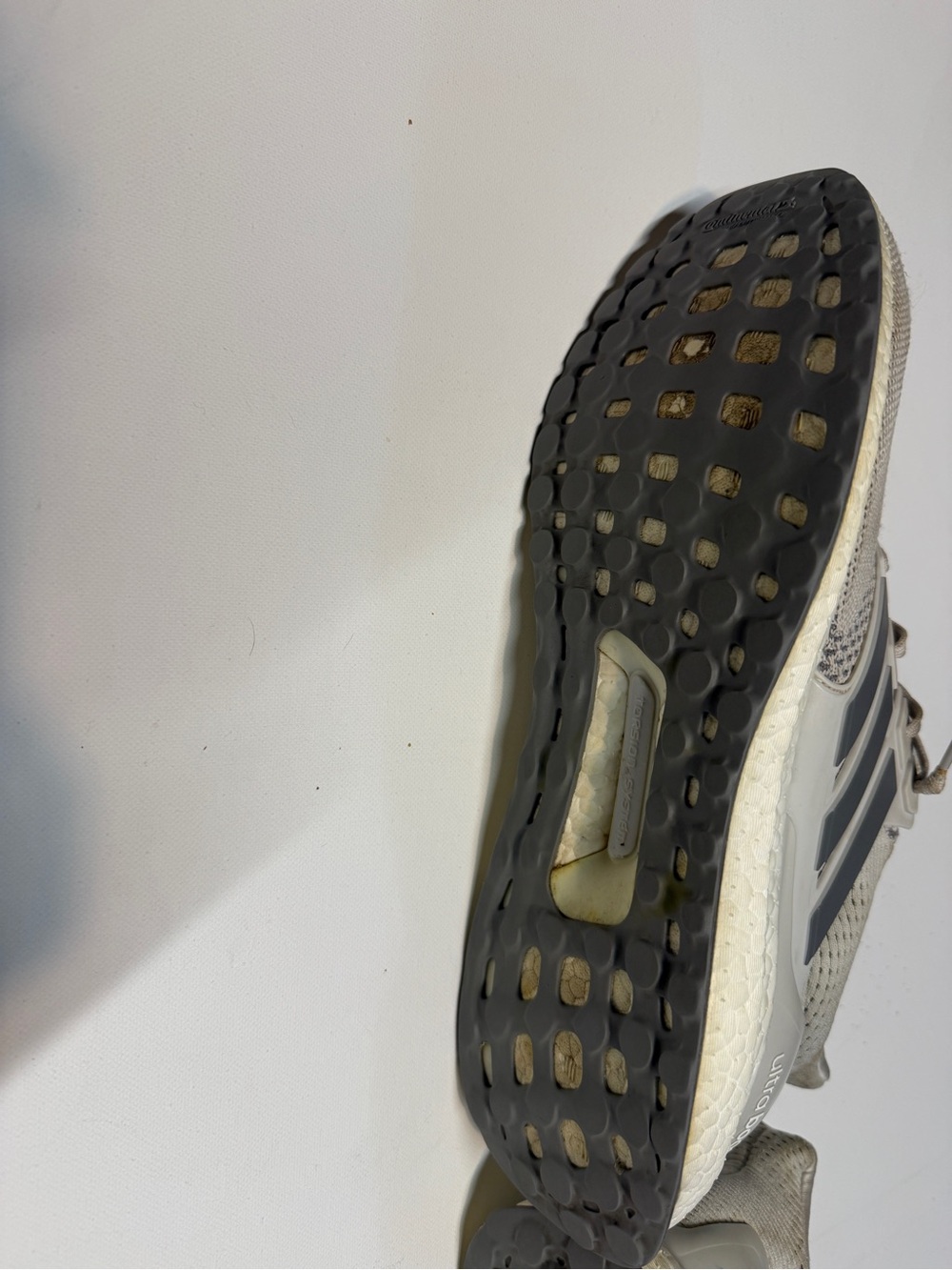 adidas Ultra Boost Men’s Athletic Running Shoes in Light Gray and Cream - Picture 5 of 13